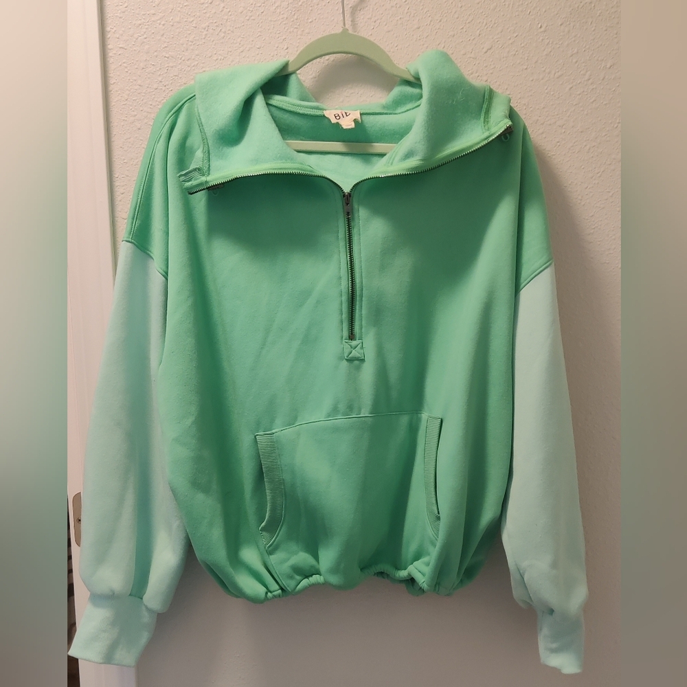 Bibi Mint Green Two Toned Half-Zip Pullover!